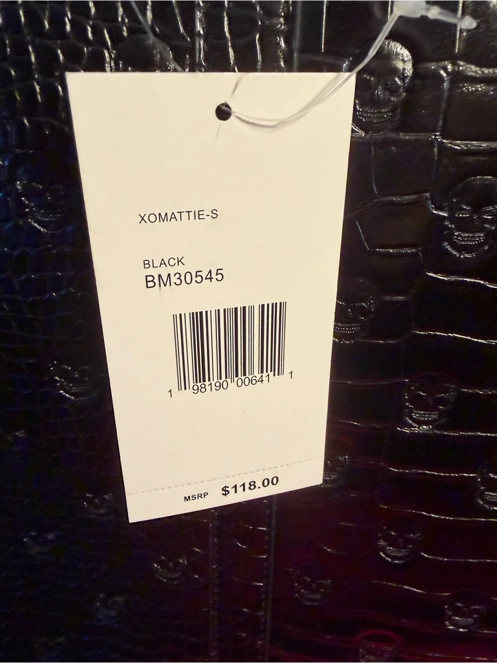 Betsey Johnson NWT Black Croc Skull Embossed Tote Bag & Gold Skull Charm (P234)